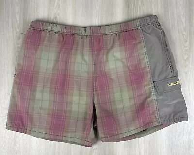 Vintage Nautica Plaid Cotton Mens Swim Trunks Shorts 5  Inseam Mesh Lined Large • $15.95