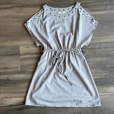 YA Los Angeles Women’s Mini Dress Shoulder Cotton Blend Waist Belt Taupe Small • $18