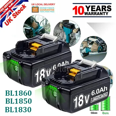 2-PACK For Makita 18V 6.0Ah LXT Li-Ion BL1830 BL1860 BL1850 Replacement Battery • £32.59