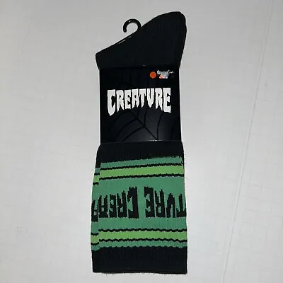 Creature LURK WITH US CREW Skateboard Socks 1 PAIR BLACK Thrasher • $8.99