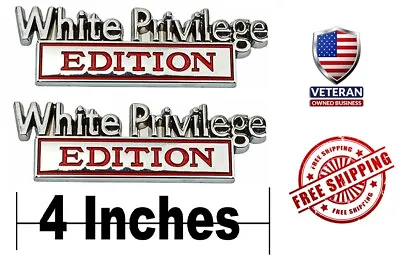 TWO-CHROME/RED White Privilege Card Edition Decal Sticker Car Emblem Badge METAL • $14.99
