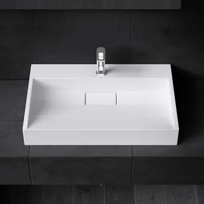 Bathroom Stone Resin Wash Basin Sink Vanity Countertop Wall Hung Rectangle 500mm • £77