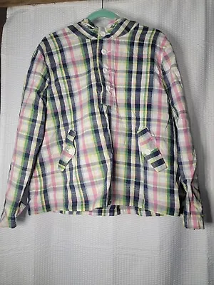 Merona Women's Plaid Denim Hoodie Size XL Pastel Drawstring Waist Pockets No Str • $9.99