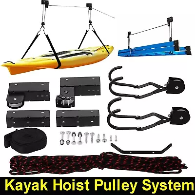 Kayak Hoist Pulley System 75LBS Capacity Ceiling Bike Lift Garage Storage Rack • $56.99