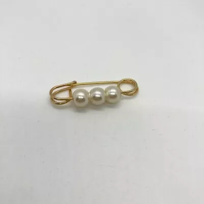 Vintage Scarf Pin Brooch 3 Simulated Pearls Gold Tone Safety Pin • $9.99