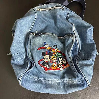 Vintage Disney  Mommy & Me  Mickey & Friends Embroidered Denim Jean Backpack • $69.99