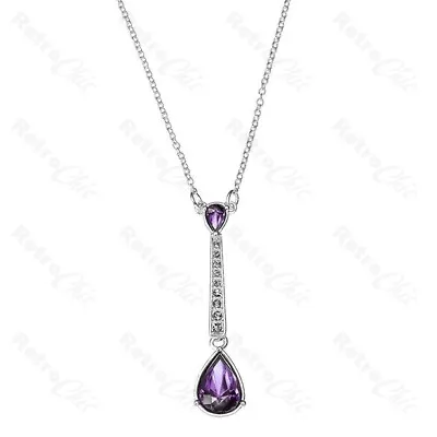 SILVER PLATED PURPLE Gem Bead NECKLACE/EARRINGS Ex Store FASHION JEWELLERY Drop • £2.44