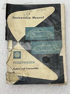 ORIGINAL 1961 Volkswagen Beetle OWNER'S MANUAL TYPE 1 SEDAN CONVERTIBLE - ROUGH • $30