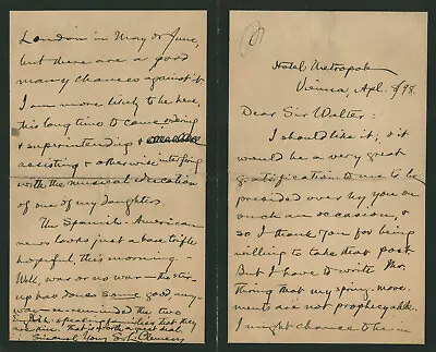 Samuel L.  Mark Twain  Clemens - Autograph Letter Signed 04/08/1898 • $5000