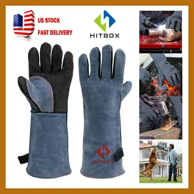 $14.99 • Buy 16 Inch Welding Gloves Heat Resistant Leather BBQ Cooking Gloves For MIG TIG ARC