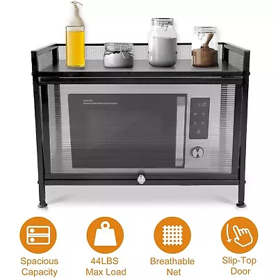 2 Tier Stainless Shelf Microwave Oven Rack With Door Kitchen Bakers Stand Holder • $55.99