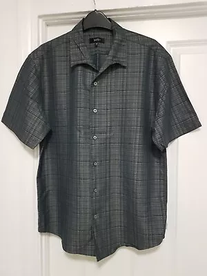 Men's NEXT Grey Checked Short Sleeved Shirt M Rockabilly 50s Style • £8.99