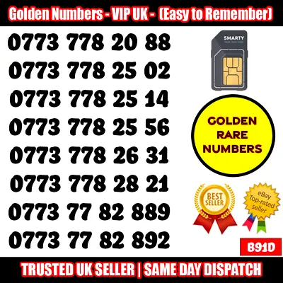 Golden Number VIP UK SIM - Easy To Remember & Memorise Numbers LOT - B91D • £9.95