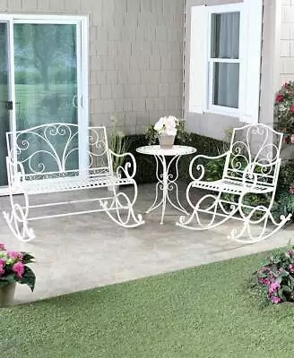 Sale Outdoor Metal Rocking Bench Chair & Table Separately Or As A Set 2 Colors • $284.95