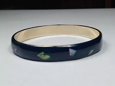 Vintage Shiny Reflective Enameled Blue Golden Metal Bangle Bracelet • $10