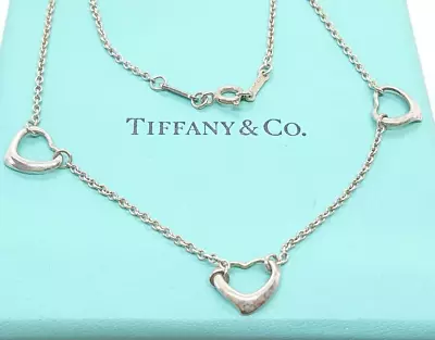 TIFFANY & Co Elsa Peretti Triple Open Heart Sterling Silver 925 Necklace Pendant • $132.98
