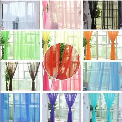 New Solid Tulle Voile Door Window Curtain Drape Panel Sheer Scarf Valances♡ • $4.93