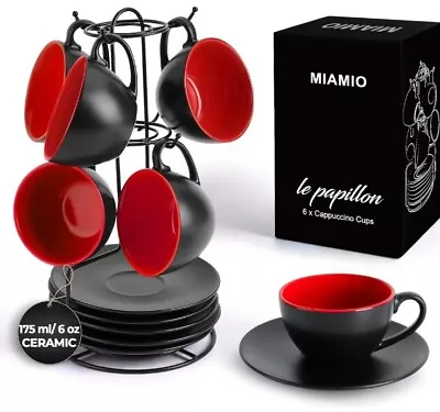 MIAMIO Le Papillion Set Of 6 Ceramic Stackable Cappuccino Cups Red (Damaged) • £24.99