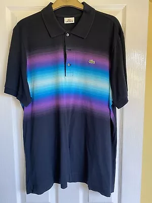 Mens Lacoste Polo Shirt Size 6 Black With Blue/Violet Stripes Size 6 Worn • £14