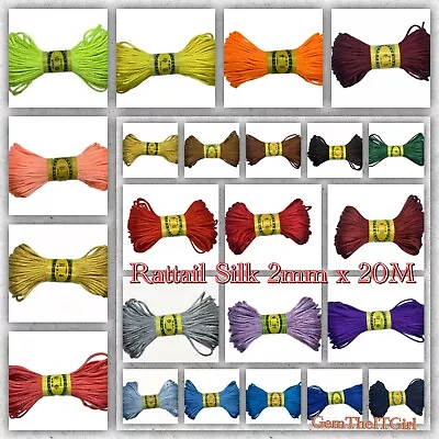20M- Silk Satin Rattail 2mm Cord Macrame Thread For Kumihimo Shamballa • £2.25