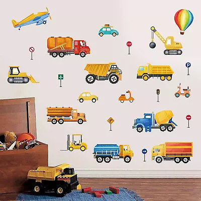 £13.59 • Buy Construction Vehicles Wall Stickers Removable Decal Kids Nursery Bedroom Decor