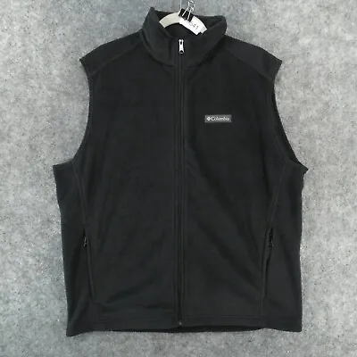 Columbia Vest Mens Large Black Full Zip Fleece W Zip Up Pockets Logo • $22.89