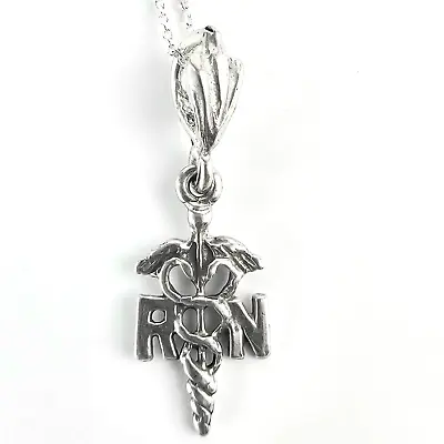 925 Solid Sterling Silver 3D RN Pendant With 20  925 Silver Rolo Chain • $23.20