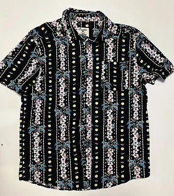 Mambo Smart Arts Shirt Mens Medium Black Casual Short Sleeve Floral Button Up • $28.50