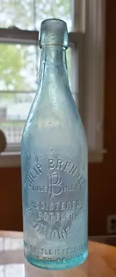 Scarce Philip Brendel Slugplate Blob Top Beer Bottle Baltimore MD Aqua  • $159.99