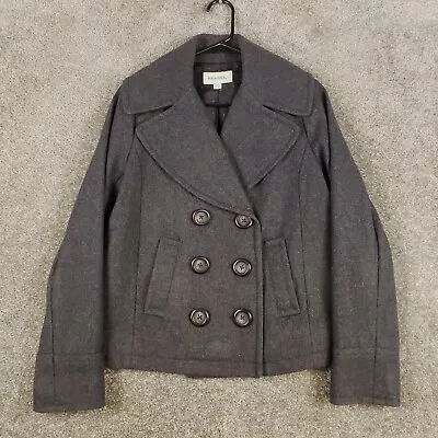 Merona Coat Small S Womens Gray Wool Blend Double Breasted Collared Pea Coat • $22.30