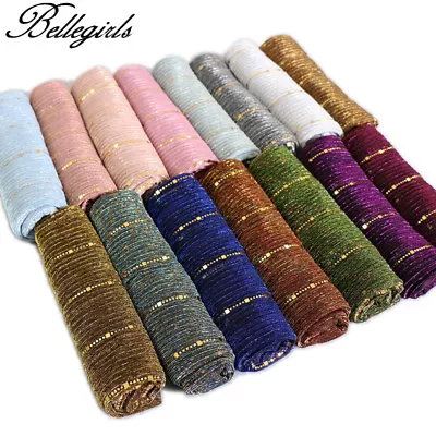 Muslim Sequins Maxi Scarf Head Wraps Islamic Hijab Arab Shawls Scarves Shalya • $4.14