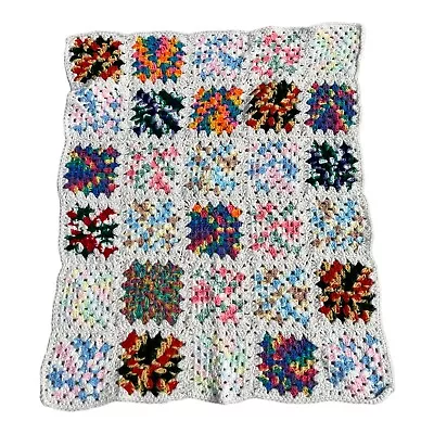 Vintage Crochet Granny Square Afghan Blanket Throw 28 X 33 Multicolor • $62