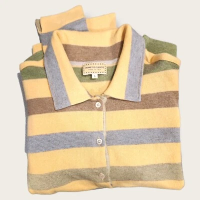 $125 • Buy Vintage Womens DIANE DE CLERCQ Striped Cashmere & Wool Quarter Button Sweater