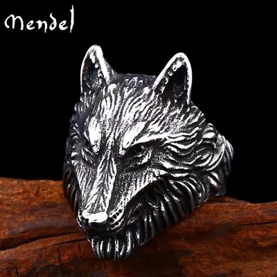 MENDEL Cool Mens Stainless Steel Viking Fenrir Wolf Head Ring For Men Size 7-15 • $11.99