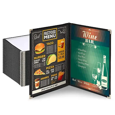 WeChef 12 Pack Restaurant Menu Covers 8.5 X 11 Double Fold 2 Pages 4 Views Black • $28.99