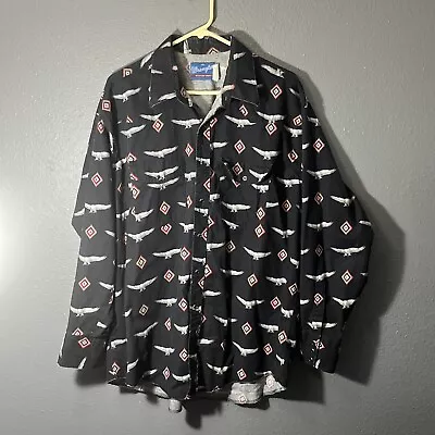 Men's  Wrangler Southwestern Style Long Sleeve Black Pearl Snap 2XL Shirt  Vtg • $15