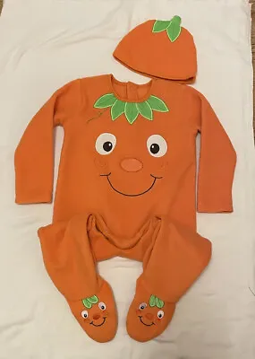 Fleece Sleepsuit 18-24 Months Pumpkin Hat Orange  • £3