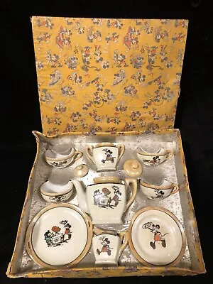 VINTAGE 1930's MICKEY MOUSE PORCELAIN CHILD’S TEA SET IN RARE GRAPHIC BOX JAPAN • $450