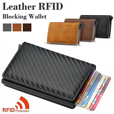 Men's RFID Blocking Slim Leather Wallet Credit Card ID Holder Carbon Fiber Purse • $11.99