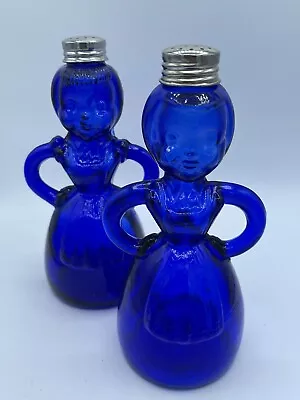 VTG. COBALT BLUE MERRY MAID LADY LARGE SHAKERS (2) CLOTHES SPRINKLER 1950's • $49.99