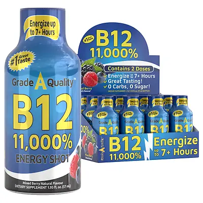 (12 Pack) Grade A Quality Energy Shots B12 Berry Energy Lasts Up To 7+ Hours • $19.95