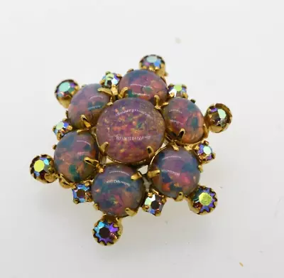 Vintage Costume Jewelry Pin Dragon Breath AB Rhinestone Prong Set Pin Brooch • $39.99