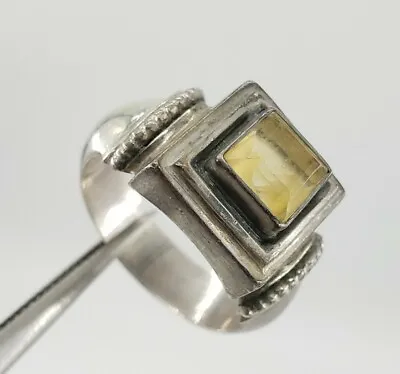 Yellow Quartz Sterling Silver Ring Size 6.5 Womens Mens Vintage Geometric Modern • $37.50