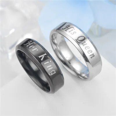 Couple Ring His Queen Her King Lover Promise Stainless Steel Ring For Women Man • $14.34