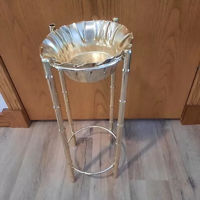 MCM Plant Stand Ashtray Vtg Gold Four Leg Hollywood Regency Bamboo 21 ×9.5  • $42.50