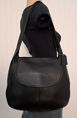 Vintage Large COACH ERGO FLAP Black Leather Hobo Bag Shoulder Purse 9029 USA • $222.50