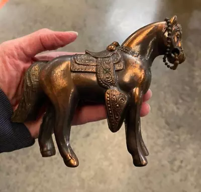 Copper Pot Metal Horse Figurine Mid-Century Carnival Prize  USA 4.25 X6 Inches • $15