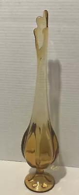 Vintage MCM Viking Glass 15.5” Epic 6 Petal Swung Bud Vase Amber • $59.99