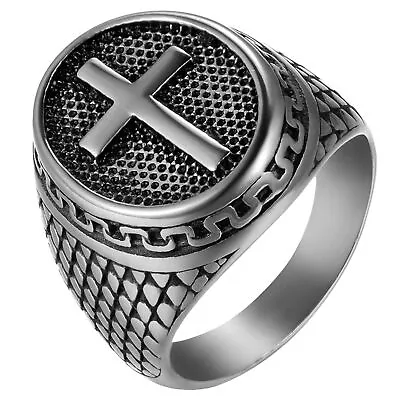 Gold Plated Men Stainless Steel Cross Ring Christian Religious Band Size 7-15 • $9.89