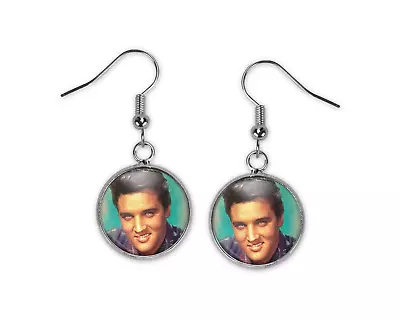 Elvis Presley Silver Glass Dangle Earrings King Rock Roll Fan Gift Idea Fan   • $8.99